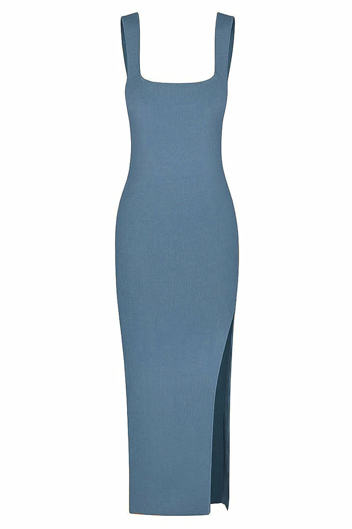 Shona Joy BASIC SQUARE NECK MIDI DRESS - BLUE SMOKE DRESSES