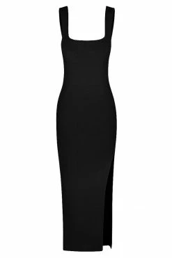 Shona Joy BASIC SQUARE NECK MIDI DRESS - BLACK DRESSES