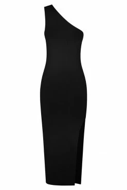 Shona Joy BASIC ONE SHOULDER MIDI DRESS - BLACK BASICS