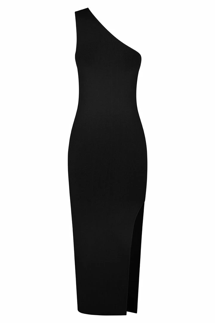 Shona Joy BASIC ONE SHOULDER MIDI DRESS - BLACK BASICS