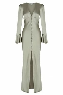 Shona Joy DRESSES LA LUNE FRILL CUFF BIAS MIDI DRESS - SAGE