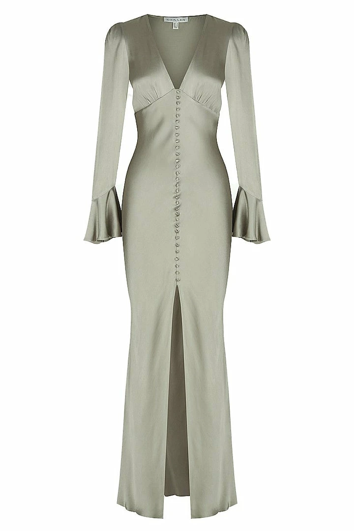 Shona Joy DRESSES LA LUNE FRILL CUFF BIAS MIDI DRESS - SAGE