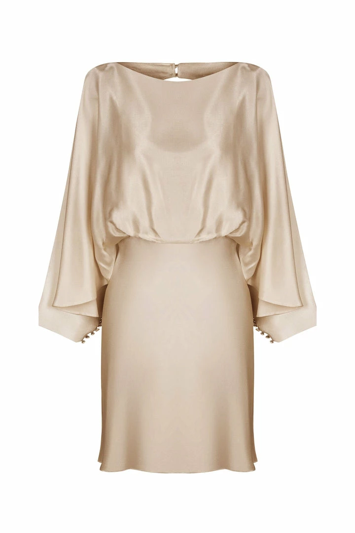 Shona Joy LA LUNE OPEN BACK CURVED SLEEVE MINI DRESS - GOLD