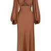 Shona Joy DRESSES LUXE TWIST FRONT BALLOON SLEEVE MIDI DRESS - MOCHA