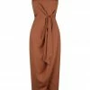 Shona Joy LUXE TIE FRONT SLEEVELESS MIDI DRESS - MOCHA
