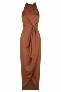 Shona Joy LUXE TIE FRONT SLEEVELESS MIDI DRESS - MOCHA
