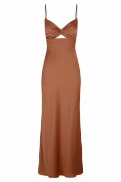 Shona Joy LUXE TWIST FRONT SLEEVELESS MIDI DRESS - MOCHA