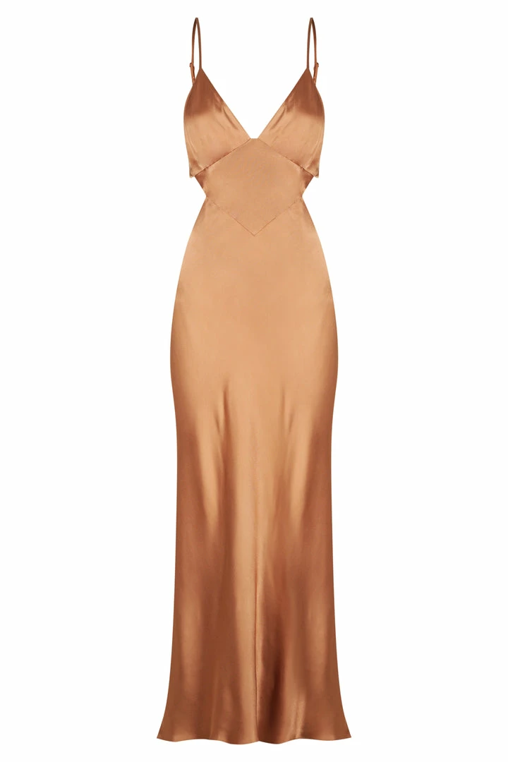 Shona Joy LA LUNE BACKLESS MIDI DRESS - COPPER