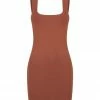 Shona Joy BASICS BASIC SQUARE NECK MINI DRESS - CLAY