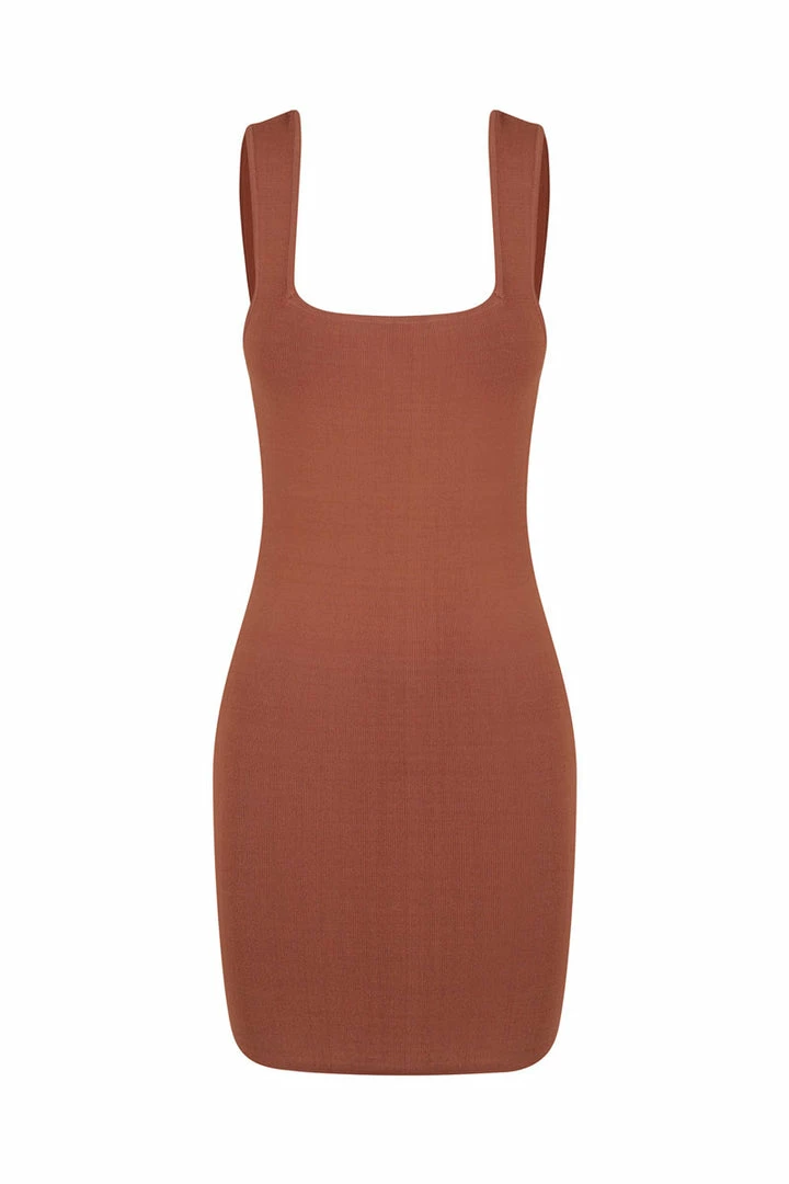 Shona Joy BASICS BASIC SQUARE NECK MINI DRESS - CLAY