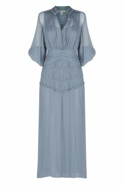 Shona Joy DRESSES KAYLA BUTTON UP RUCHED MIDI DRESS - BLUE SMOKE