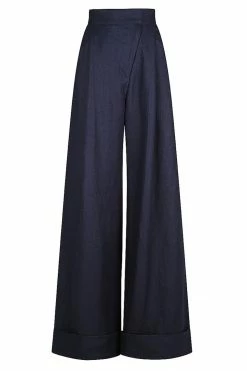 Shona Joy SHORTS & PANTS LIGIA LINEN ASYMMETRIC WIDE LEG PANT - NAVY