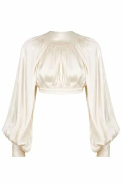 Shona Joy LA LUNE HIGH NECK TIE UP CROP TOP - CREAM TOPS