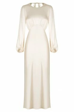Shona Joy DRESSES LA LUNE OPEN BACK BALLOON SLEEVE MIDI DRESS - CREAM