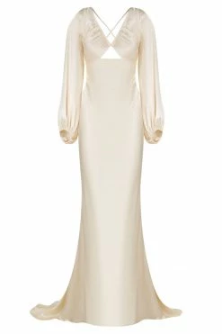 Shona Joy DRESSES LA LUNE RUCHED BODICE BALLOON SLEEVE MAXI DRESS - CREAM