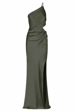 Shona Joy LA LUNE ASYMMETRICAL GATHERED MAXI DRESS - OLIVE DRESSES