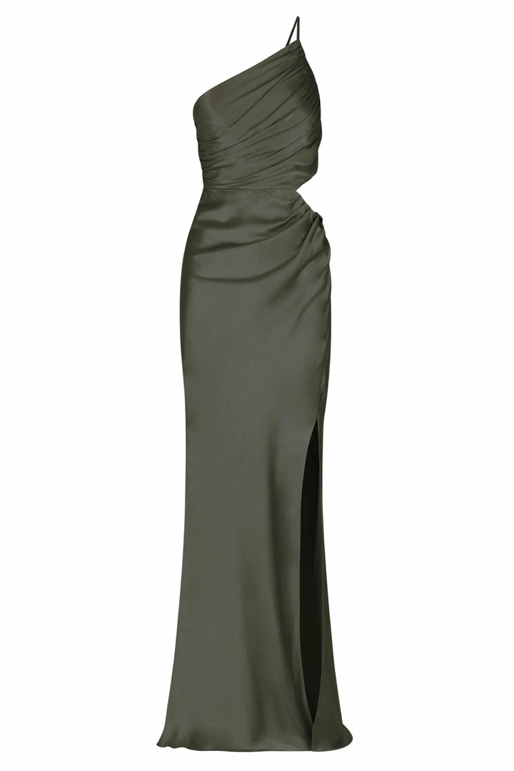 Shona Joy LA LUNE ASYMMETRICAL GATHERED MAXI DRESS - OLIVE DRESSES