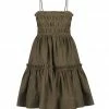 Shona Joy BRUNA LINEN SHIRRED TIERED MINI DRESS - FOREST