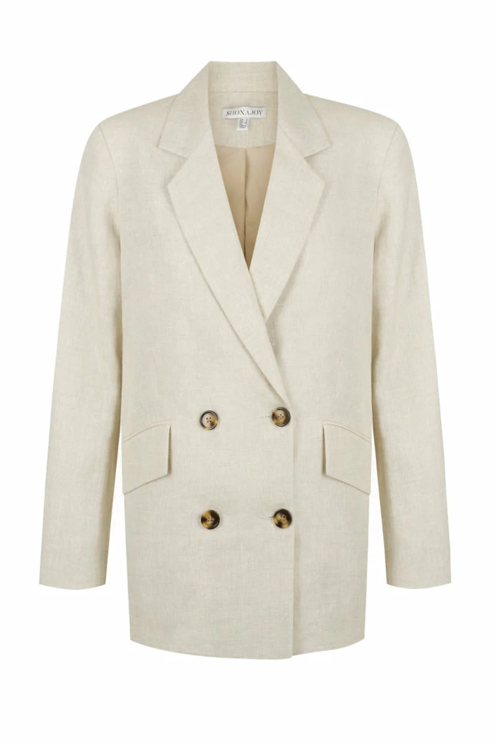 Shona Joy TOPS LUNA LINEN DOUBLE BREASTED BLAZER - NATURAL