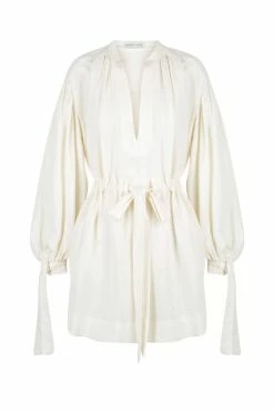 Shona Joy BRIGITTE LINEN BALLOON SLEEVE MINI DRESS - TOFU