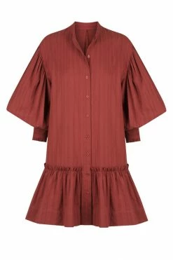 Shona Joy ELLA BALLOON SLEEVE SHIRT MINI DRESS - SANGRIA DRESSES