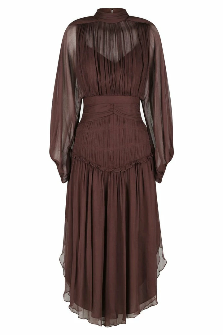Shona Joy DRESSES OLYMPIA LONG SLEEVE OPEN BACK MIDI DRESS - CHOCOLATE