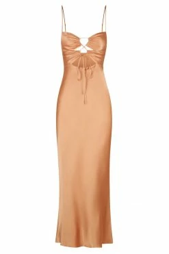 Shona Joy ELOISE LACE UP MIDI DRESS - CARAMEL