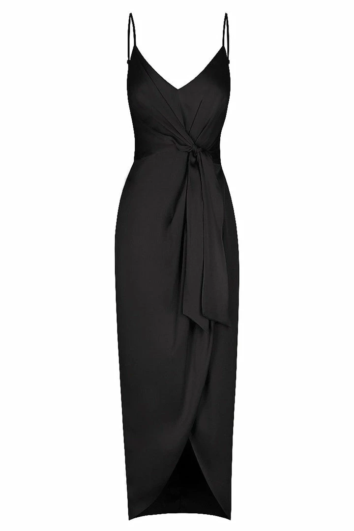 Shona Joy DRESSES LUXE TIE FRONT COCKTAIL DRESS - ONYX