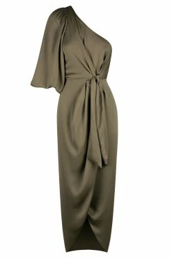 Shona Joy LUXE TIE FRONT ONE SHOULDER DRESS - PINE DRESSES