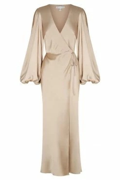 Shona Joy DRESSES LA LUNE FULL SLEEVE WRAP MIDI DRESS - GOLD