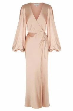 Shona Joy LA LUNE FULL SLEEVE WRAP MIDI DRESS - DESERT ROSE DRESSES