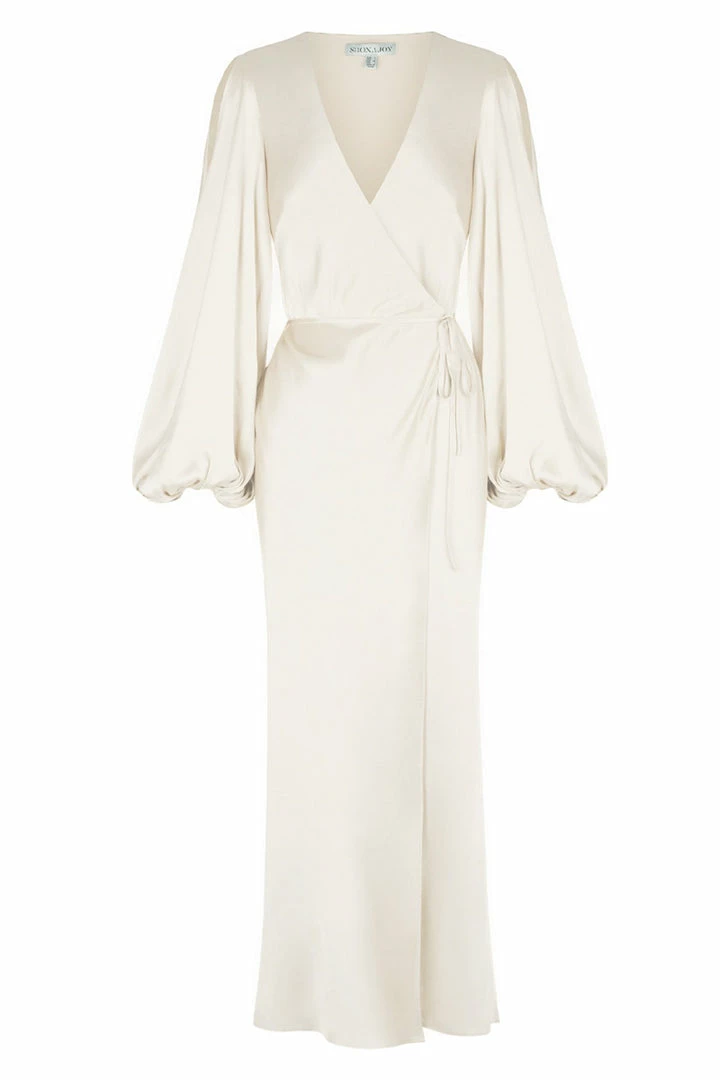 Shona Joy LA LUNE FULL SLEEVE WRAP MIDI DRESS - CREAM DRESSES