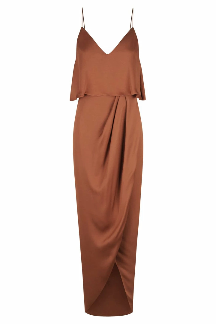 Shona Joy DRESSES LUXE COCKTAIL FRILL DRESS - MOCHA