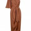 Shona Joy LUXE TIE FRONT ONE SHOULDER DRESS - MOCHA DRESSES