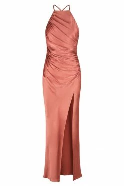 Shona Joy DRESSES LA LUNE GATHERED SQUARE NECK BIAS MIDI DRESS - TERRACOTTA