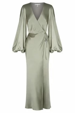Shona Joy LA LUNE FULL SLEEVE WRAP MIDI DRESS - SAGE