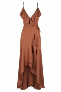 Shona Joy LUXE BIAS FRILL WRAP DRESS - MOCHA DRESSES