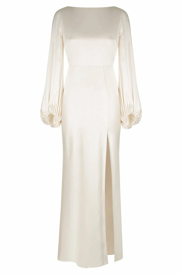 Shona Joy DRESSES LA LUNE BALLOON SLEEVE BACKLESS MIDI DRESS - CREAM