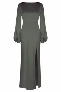 Shona Joy LA LUNE BALLOON SLEEVE BACKLESS MIDI DRESS - OLIVE DRESSES