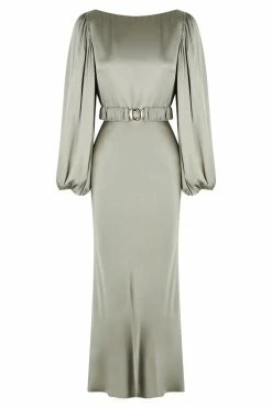 Shona Joy LA LUNE BALLOON SLEEVE MIDI DRESS WITH BELT - SAGE DRESSES