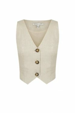 Shona Joy LUNA LINEN TAILORED FITTED VEST - NATURAL TOPS