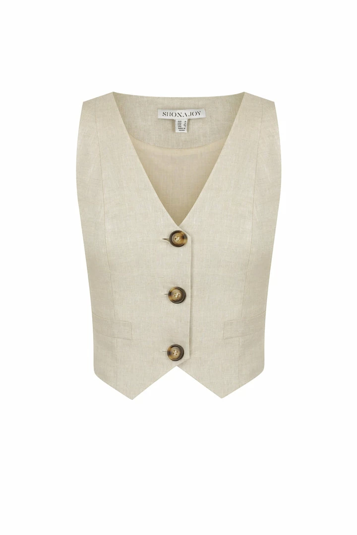 Shona Joy LUNA LINEN TAILORED FITTED VEST - NATURAL TOPS