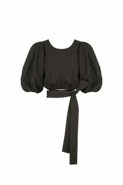 Shona Joy TOPS ELLA SHORT SLEEVE TIE BACK CROP TOP - COAL