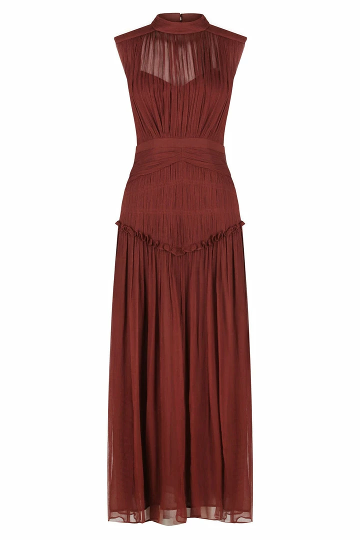 Shona Joy DRESSES SAFIRA HIGH NECK MIDI DRESS - SANGRIA