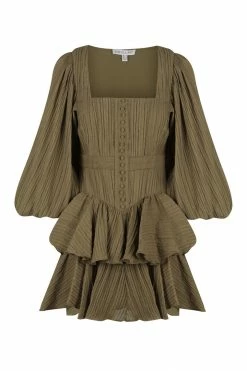 Shona Joy MILA SQUARE NECK MINI DRESS - CUMIN