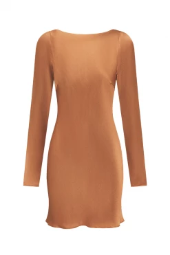 Shona Joy DRESSES LA LUNE LONG SLEEVE BACKLESS MINI DRESS - COPPER
