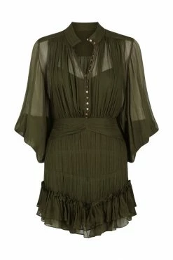 Shona Joy SAFIRA BUTTON UP RUCHED MINI DRESS - OLIVE