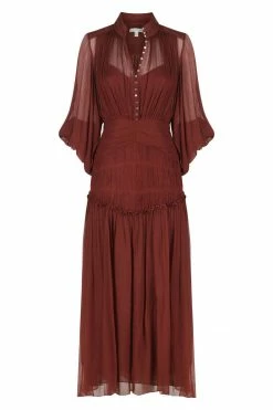 Shona Joy DRESSES SAFIRA BUTTON UP RUCHED MIDI DRESS - SANGRIA