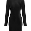 Shona Joy LA LUNE LONG SLEEVE BACKLESS MINI DRESS - BLACK DRESSES