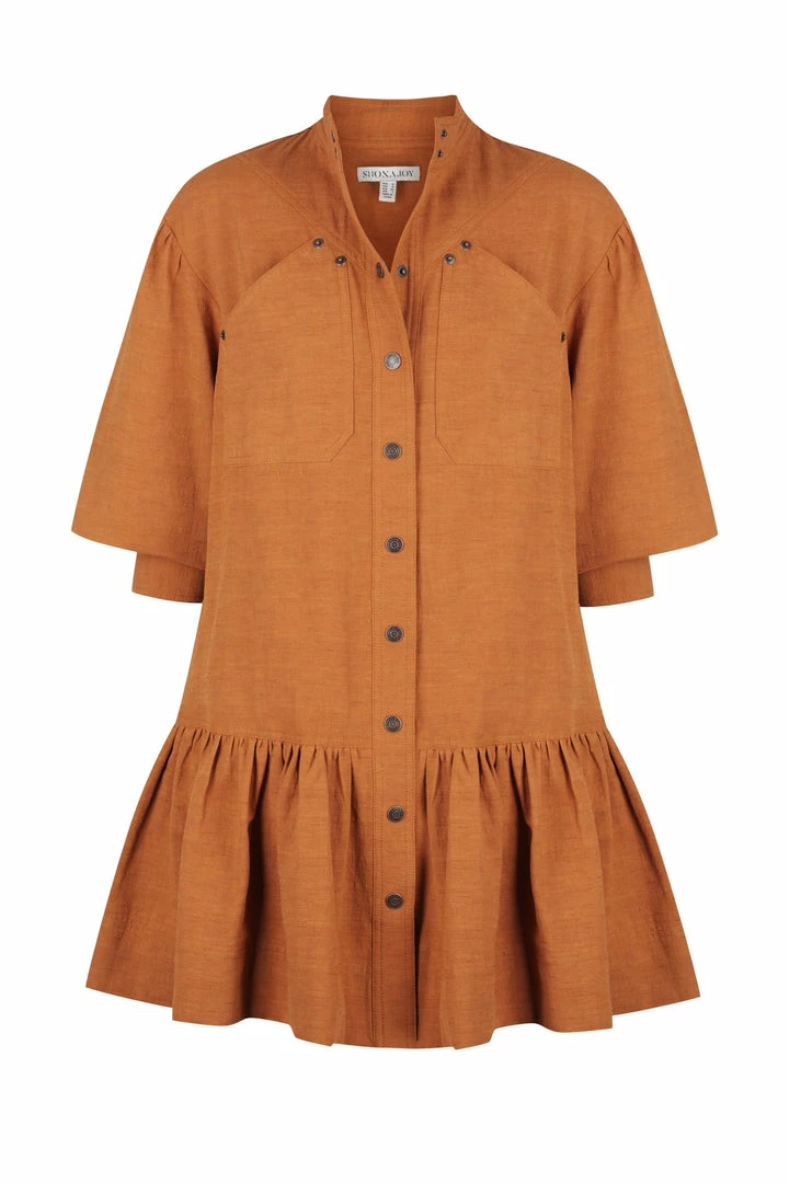 Shona Joy DRESSES PRISCILA HIGH NECK UTILITY MINI DRESS - TURMERIC